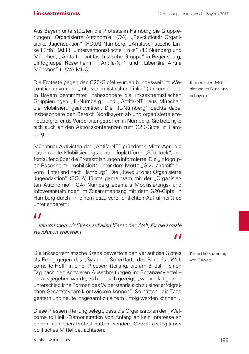 Seite 199 des Verfassungsschutzbericht 2017 Bayern