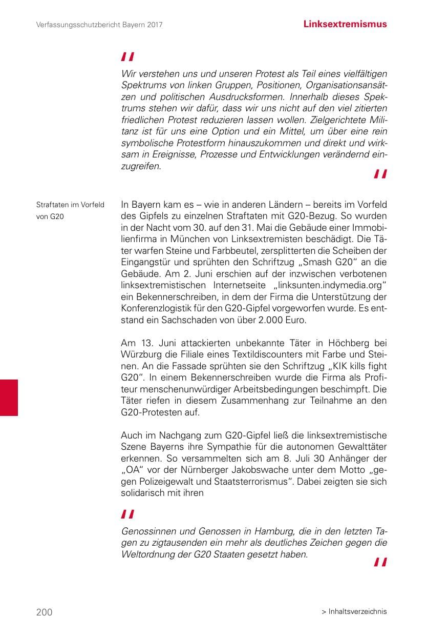 Seite 200 des Verfassungsschutzbericht 2017 Bayern
