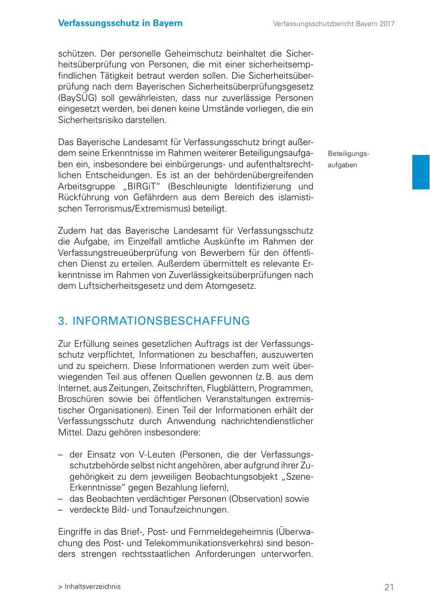 Seite 21 des Verfassungsschutzbericht 2017 Bayern