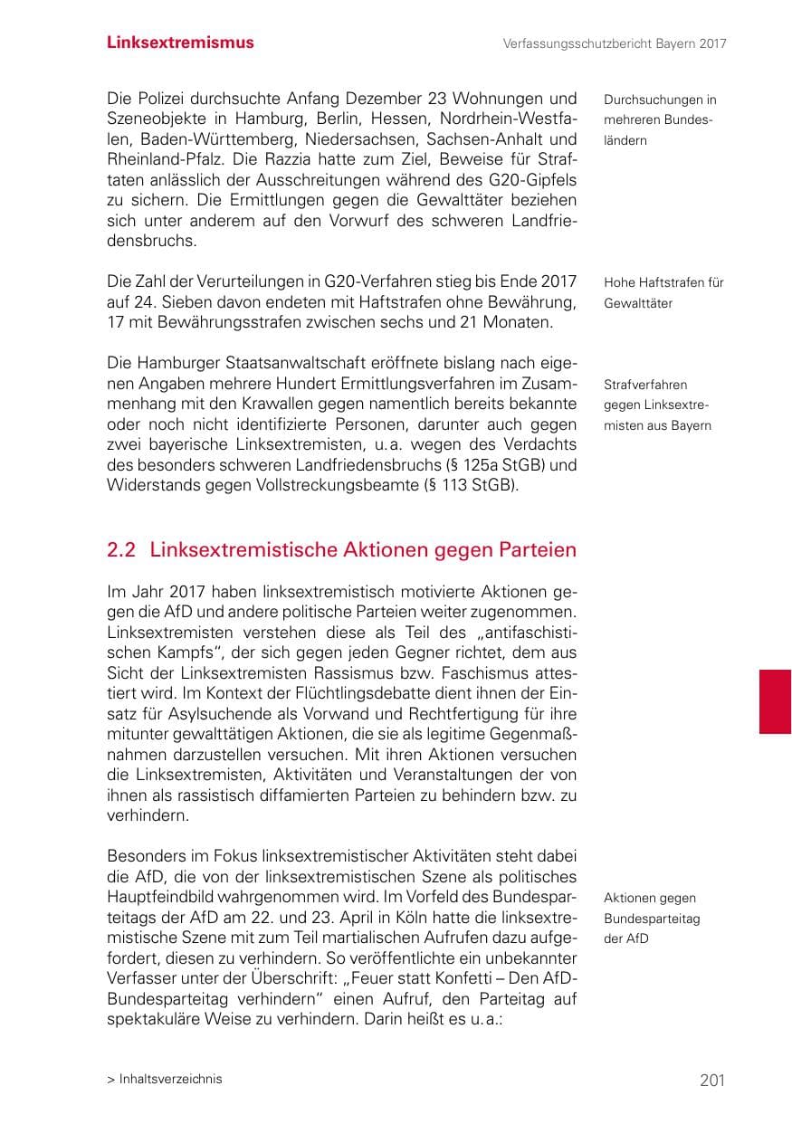 Seite 201 des Verfassungsschutzbericht 2017 Bayern
