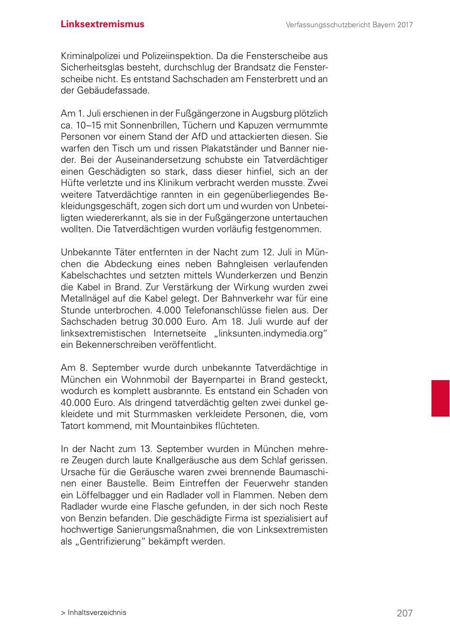 Seite 207 des Verfassungsschutzbericht 2017 Bayern
