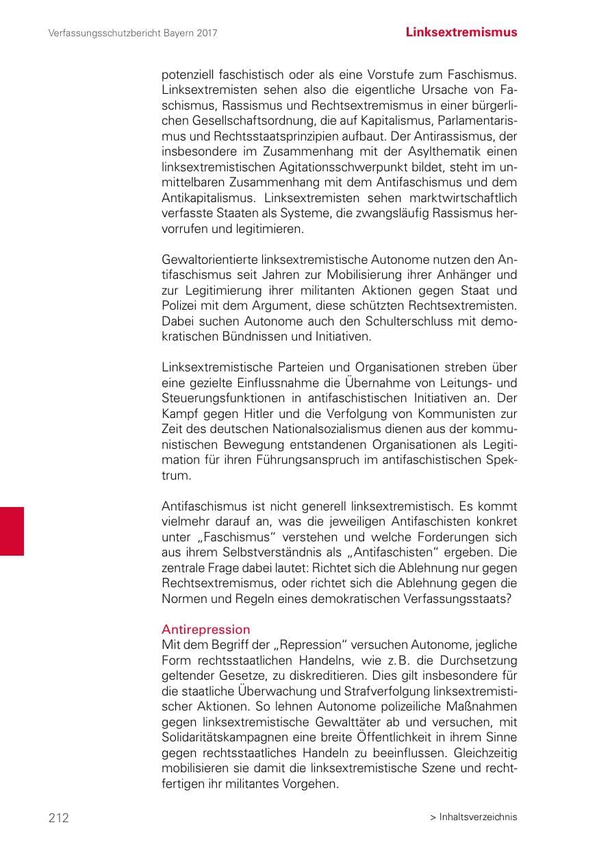 Seite 212 des Verfassungsschutzbericht 2017 Bayern