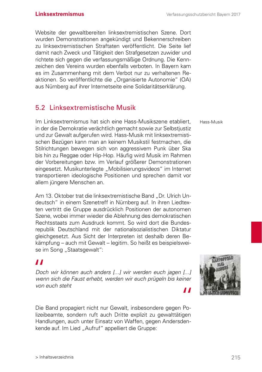 Seite 215 des Verfassungsschutzbericht 2017 Bayern
