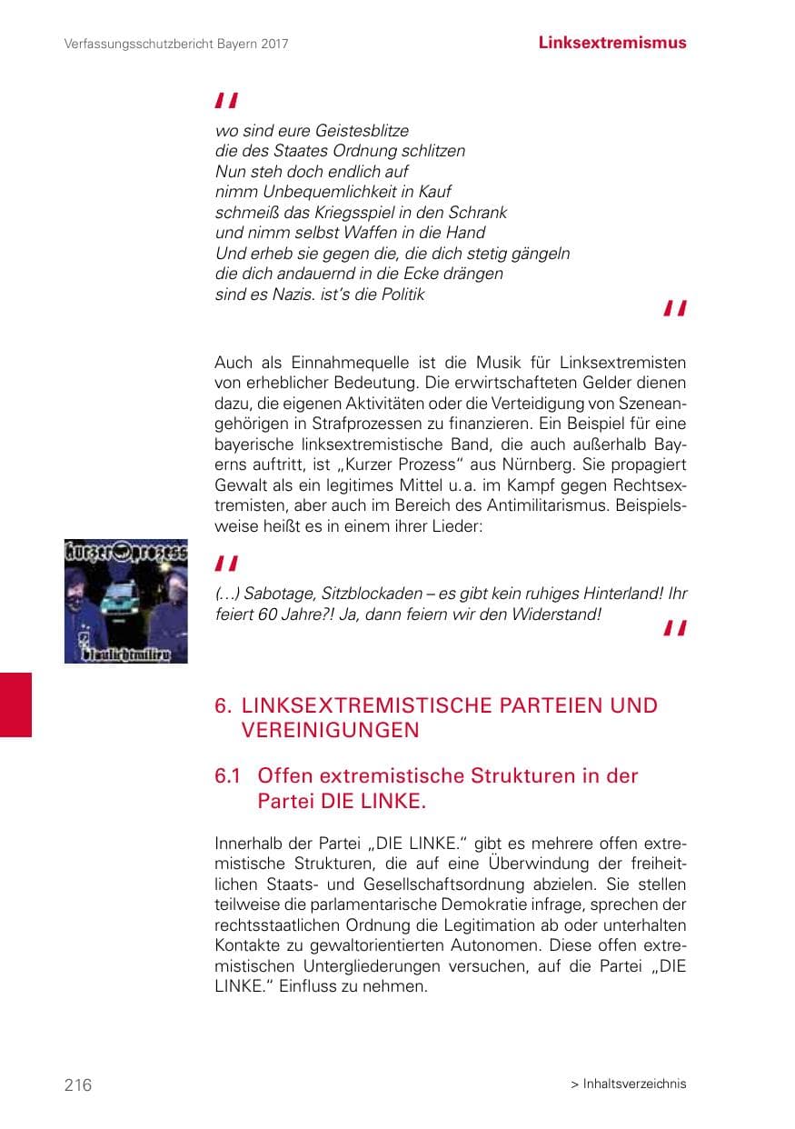 Seite 216 des Verfassungsschutzbericht 2017 Bayern