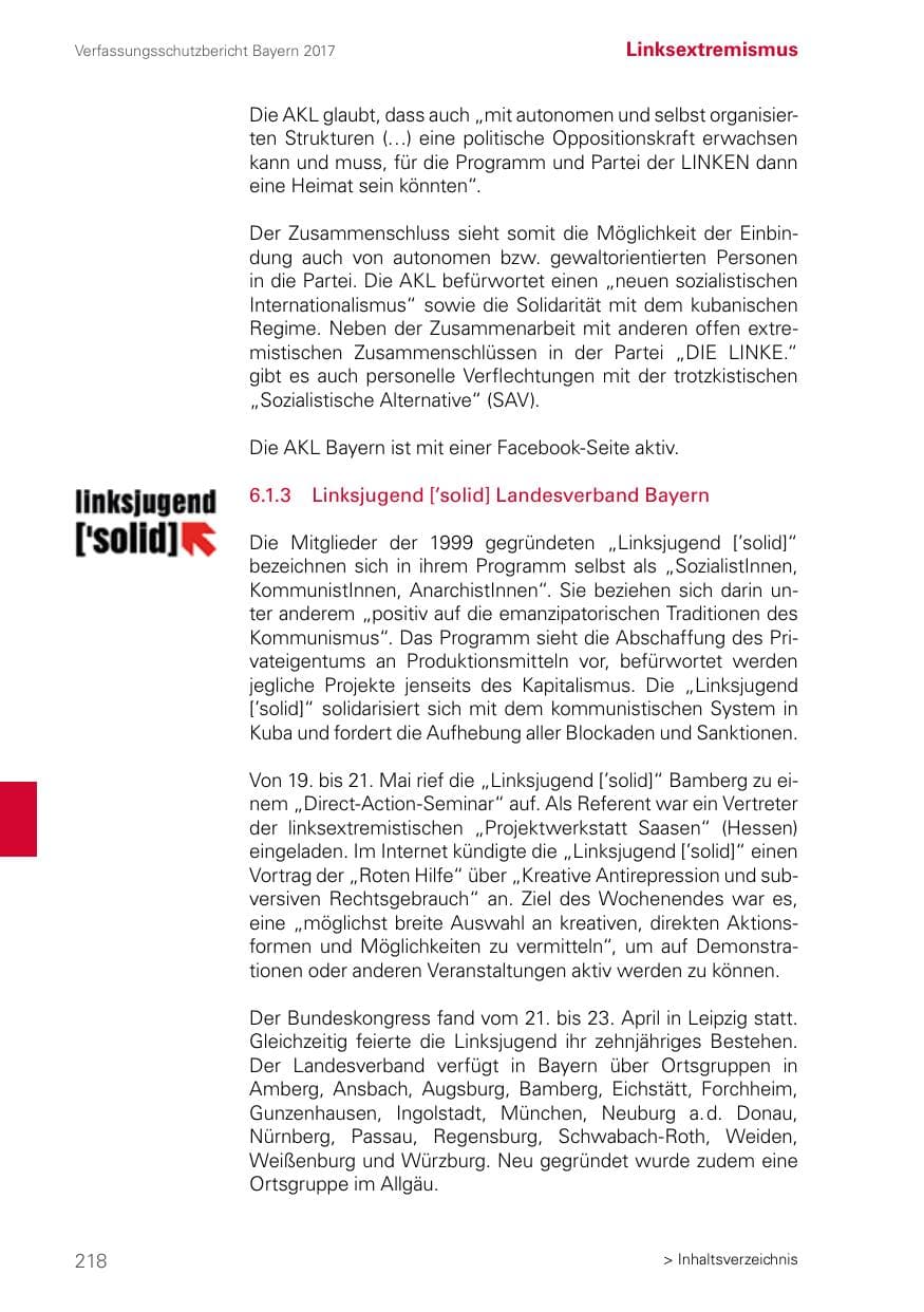 Seite 218 des Verfassungsschutzbericht 2017 Bayern