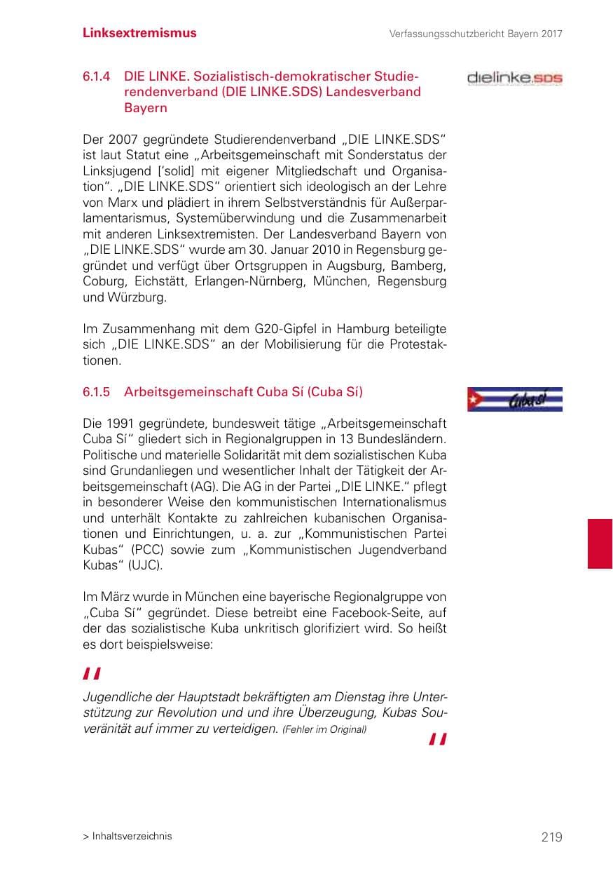 Seite 219 des Verfassungsschutzbericht 2017 Bayern