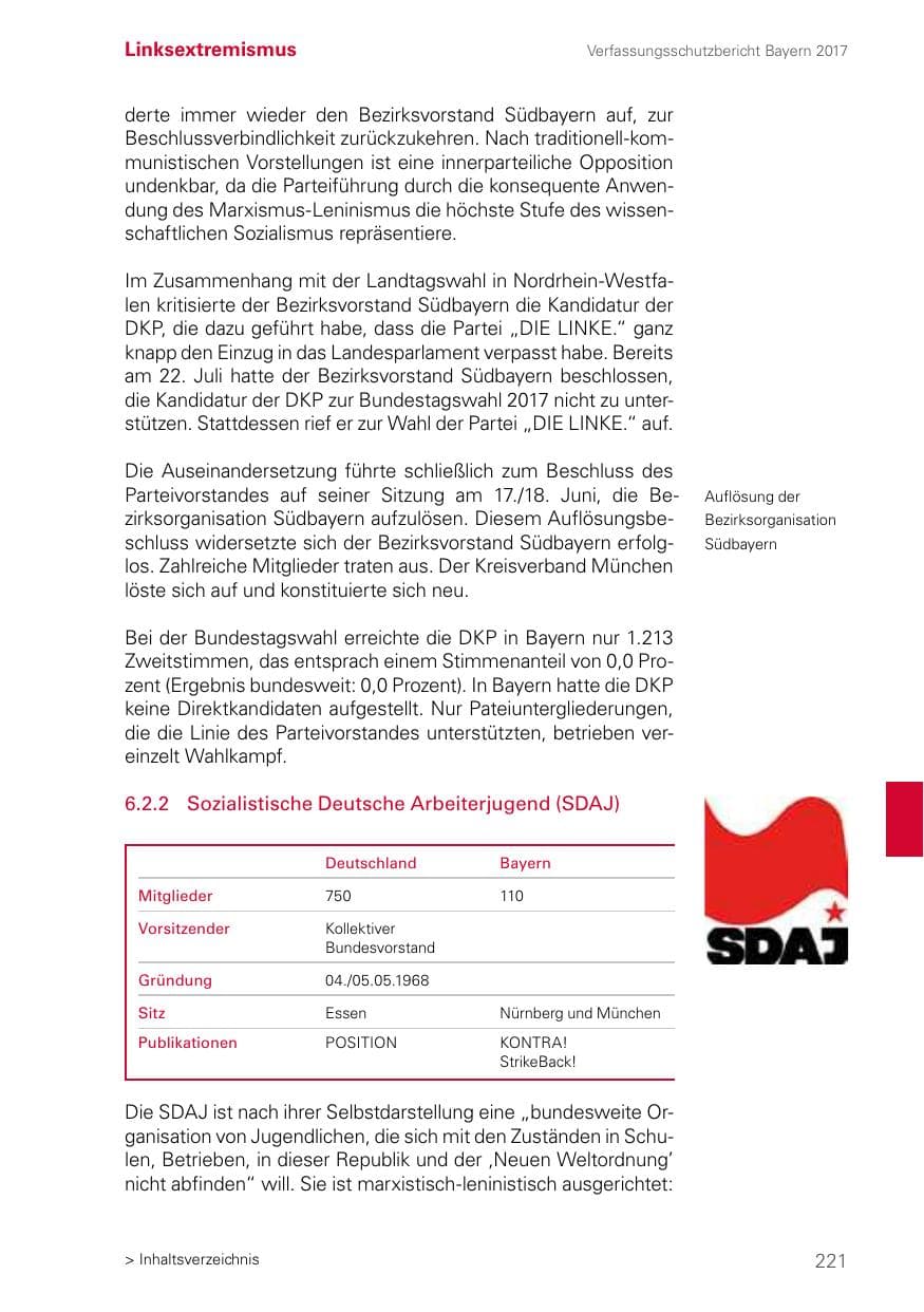 Seite 221 des Verfassungsschutzbericht 2017 Bayern