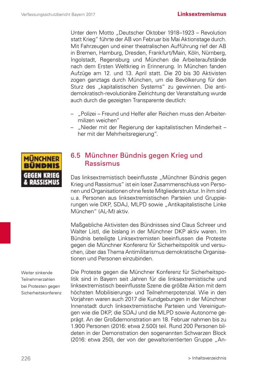 Seite 226 des Verfassungsschutzbericht 2017 Bayern