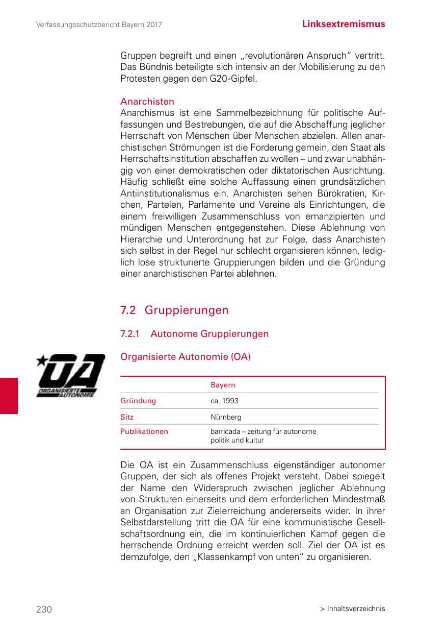 Seite 230 des Verfassungsschutzbericht 2017 Bayern