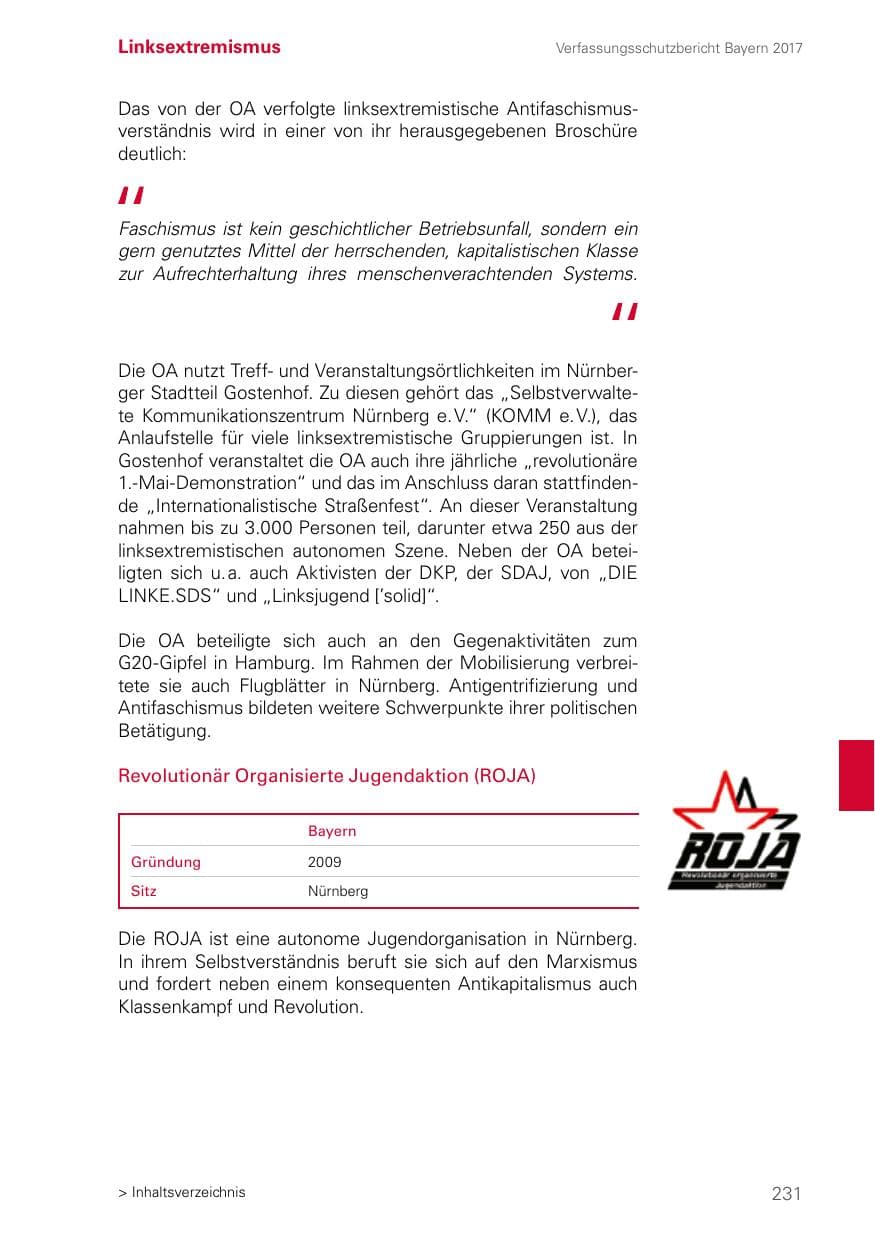 Seite 231 des Verfassungsschutzbericht 2017 Bayern