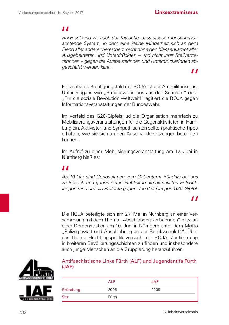 Seite 232 des Verfassungsschutzbericht 2017 Bayern