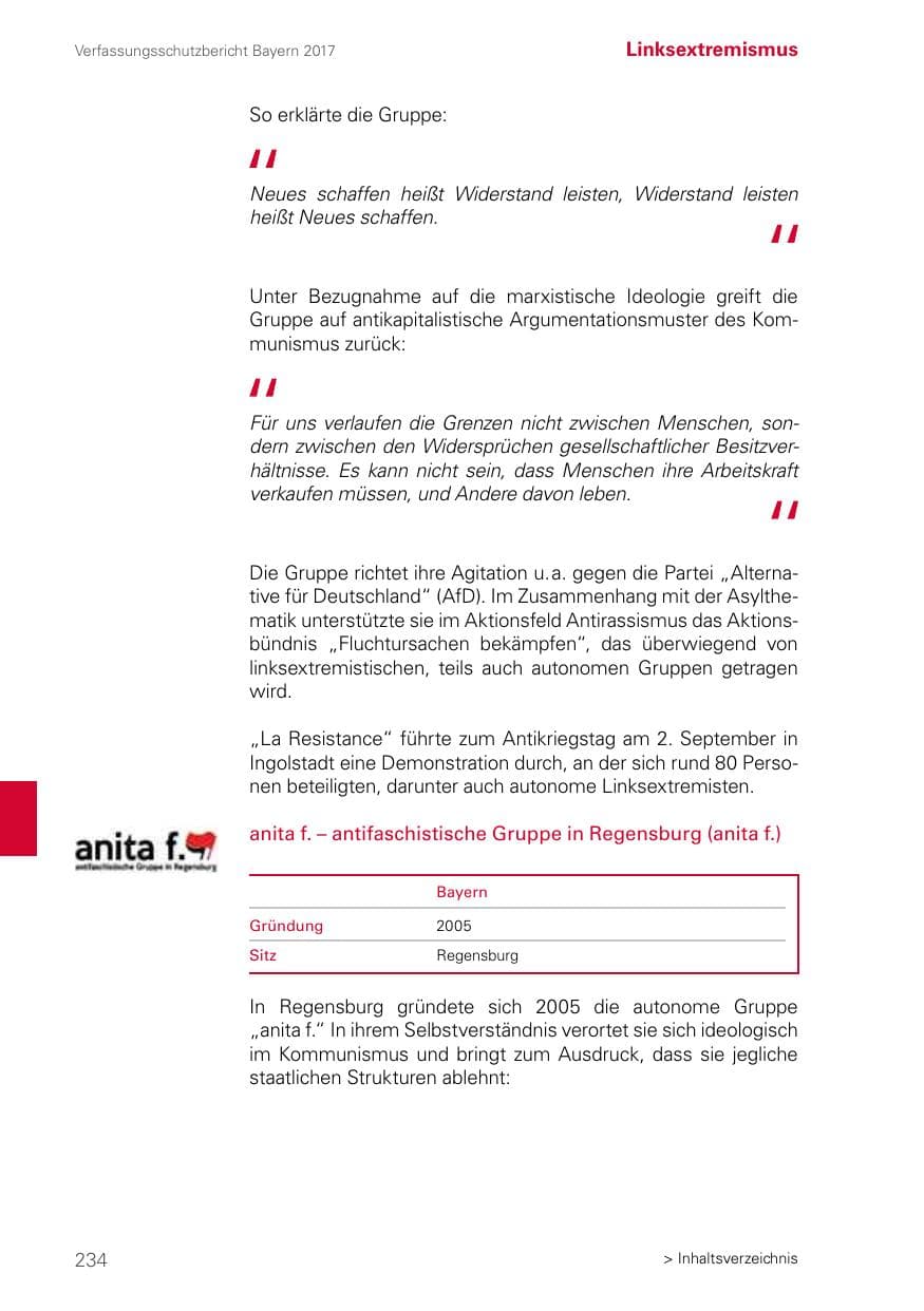 Seite 234 des Verfassungsschutzbericht 2017 Bayern