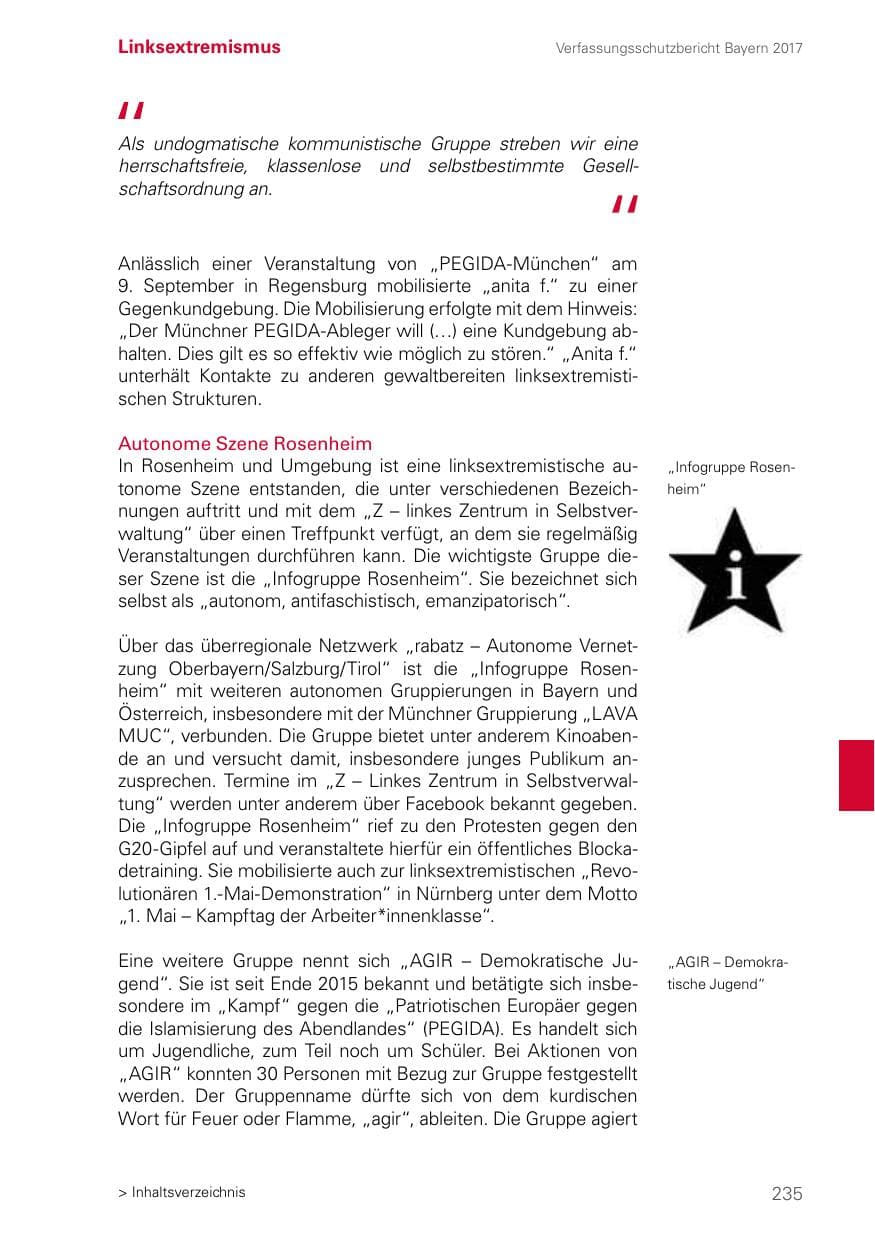 Seite 235 des Verfassungsschutzbericht 2017 Bayern