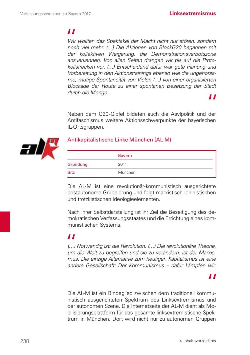 Seite 238 des Verfassungsschutzbericht 2017 Bayern