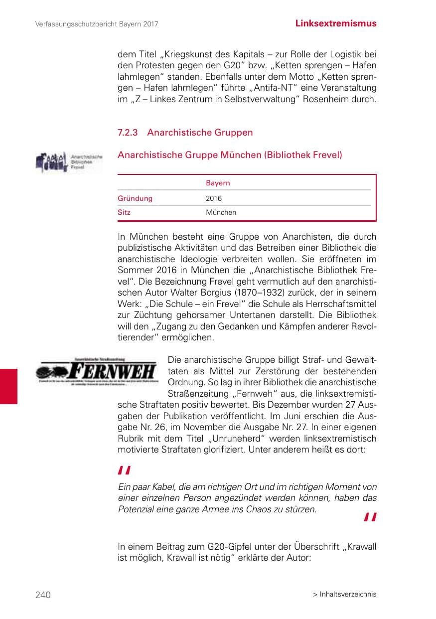 Seite 240 des Verfassungsschutzbericht 2017 Bayern