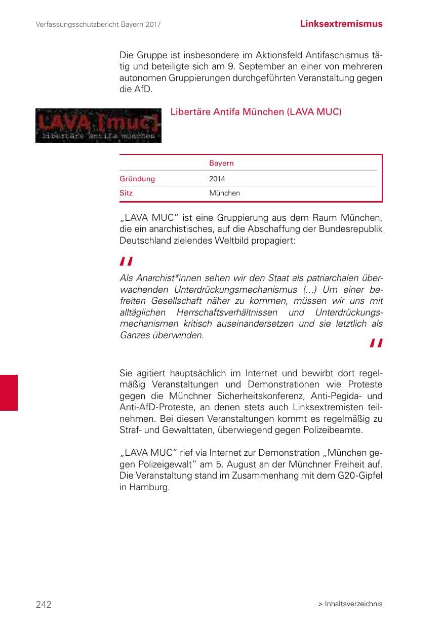 Seite 242 des Verfassungsschutzbericht 2017 Bayern