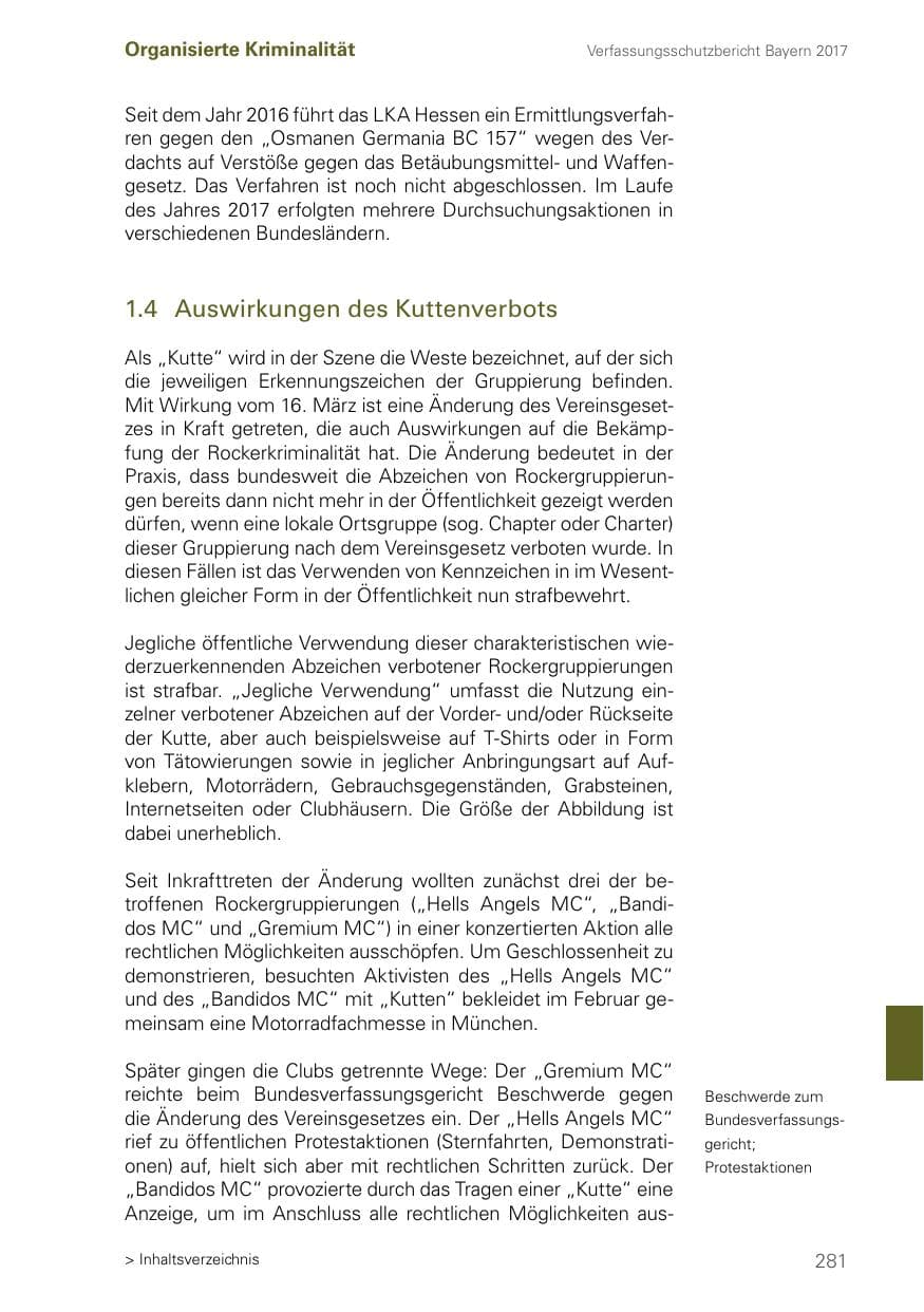 Seite 281 des Verfassungsschutzbericht 2017 Bayern