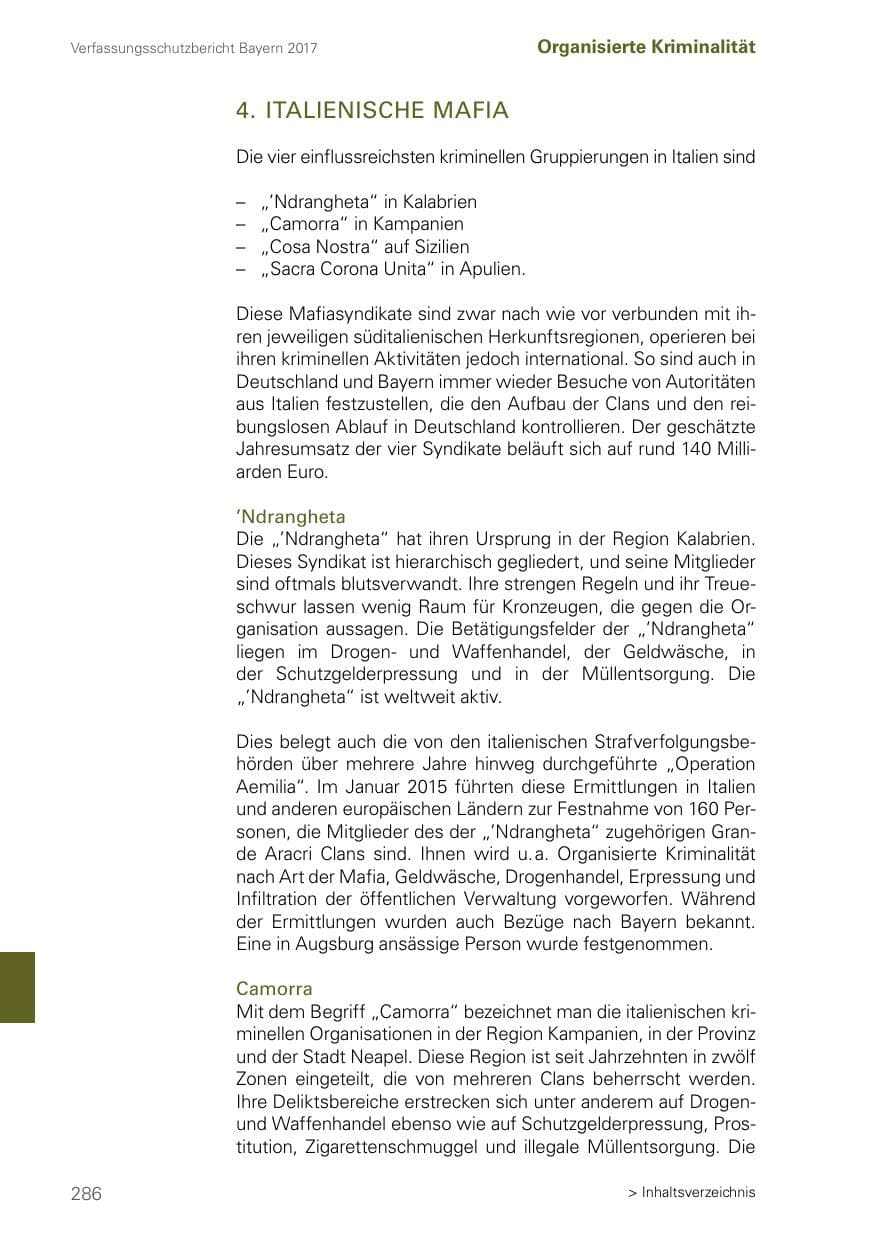 Seite 286 des Verfassungsschutzbericht 2017 Bayern