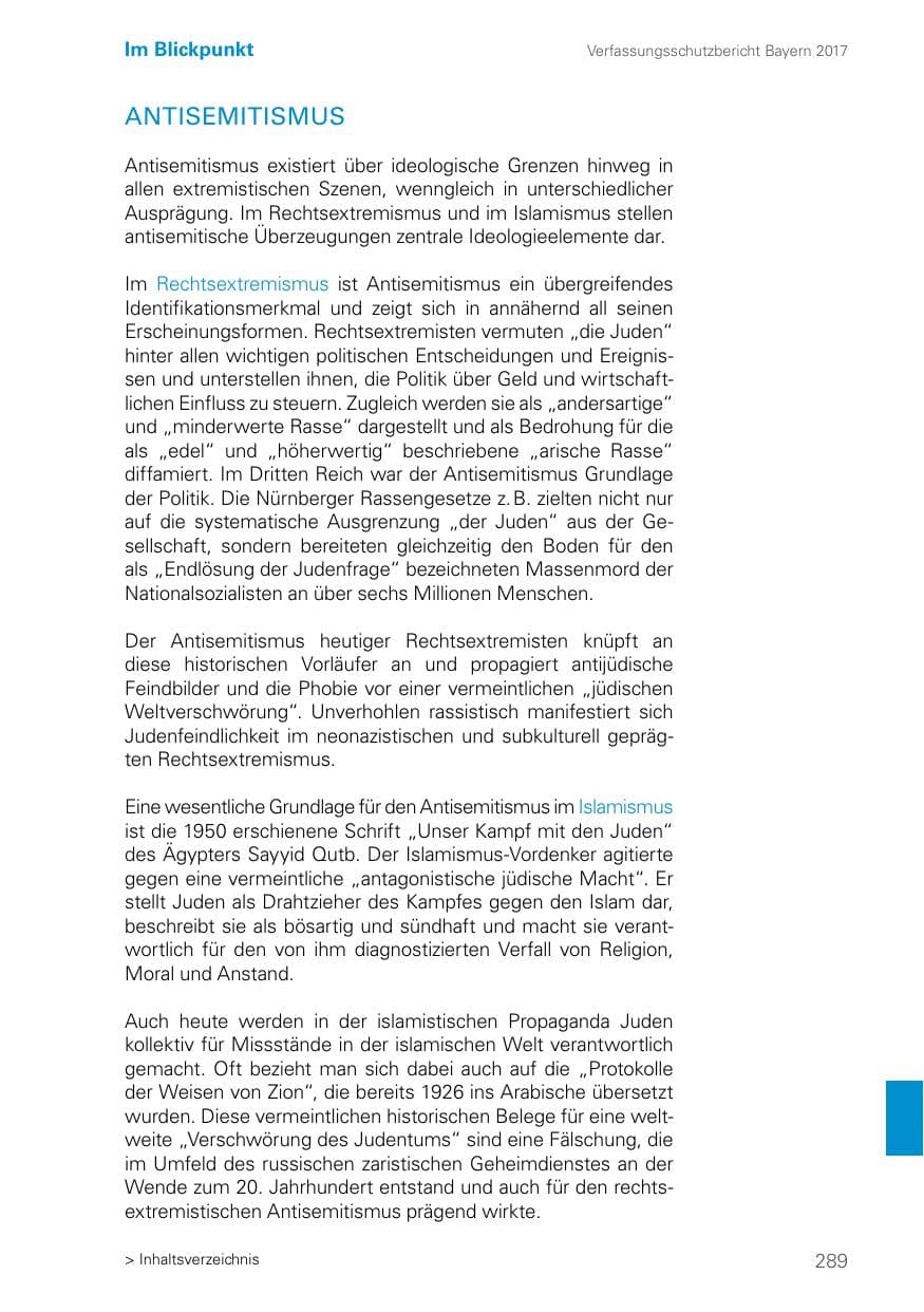 Seite 289 des Verfassungsschutzbericht 2017 Bayern