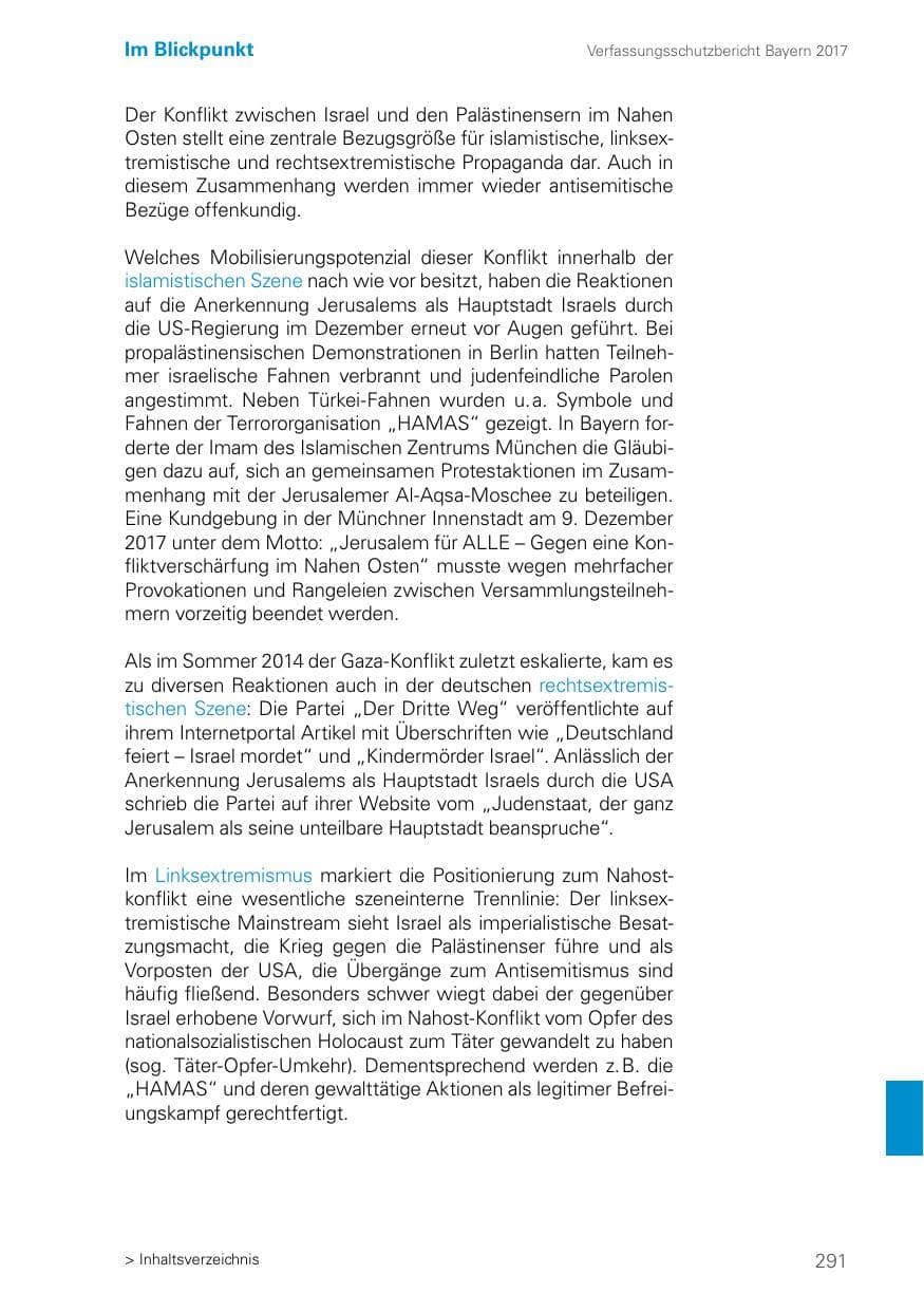 Seite 291 des Verfassungsschutzbericht 2017 Bayern