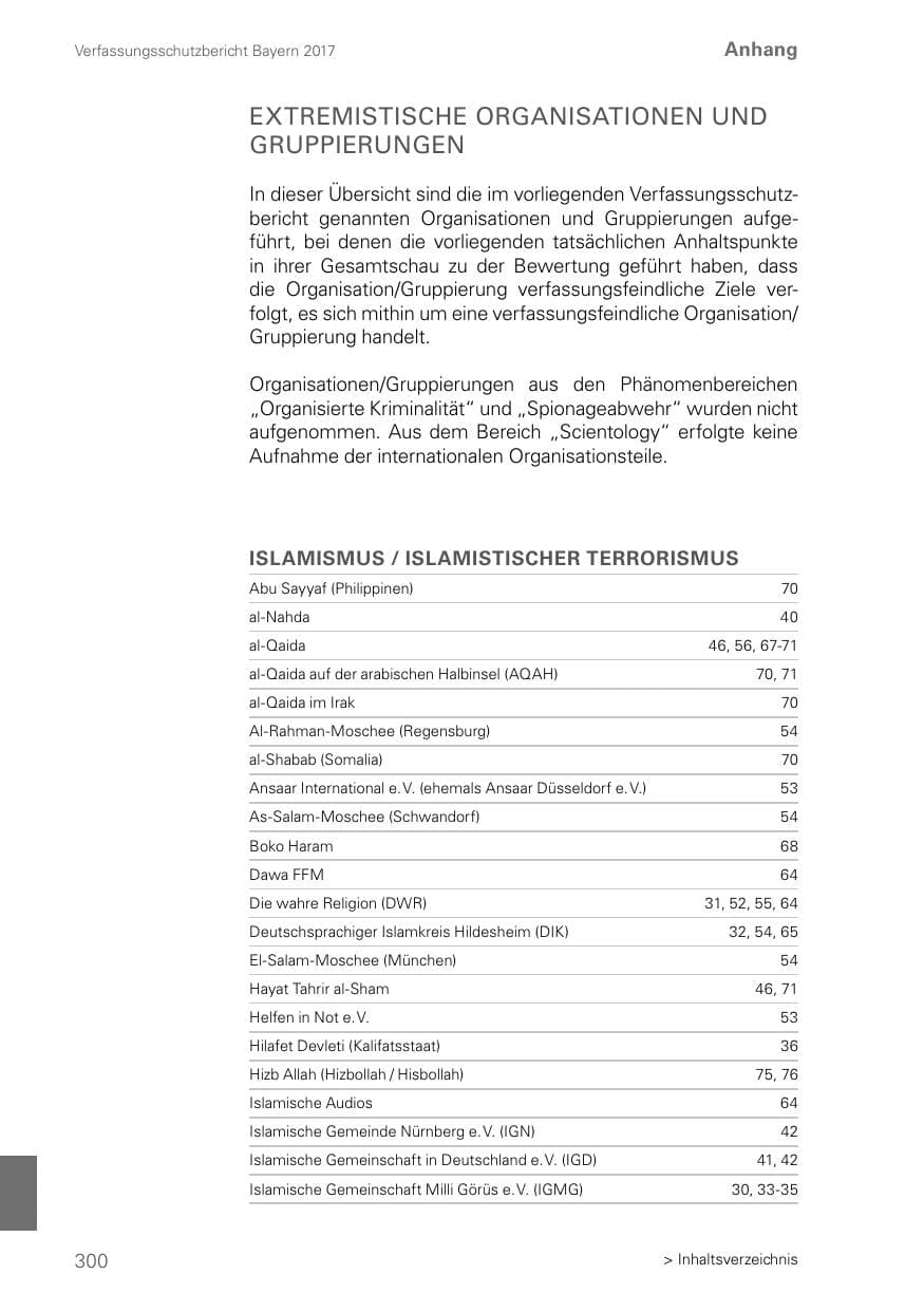 Seite 300 des Verfassungsschutzbericht 2017 Bayern