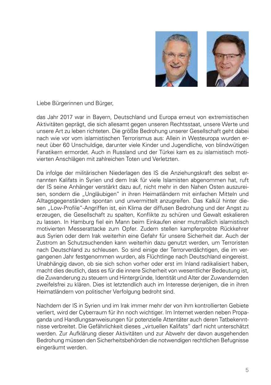 Seite 5 des Verfassungsschutzbericht 2017 Bayern