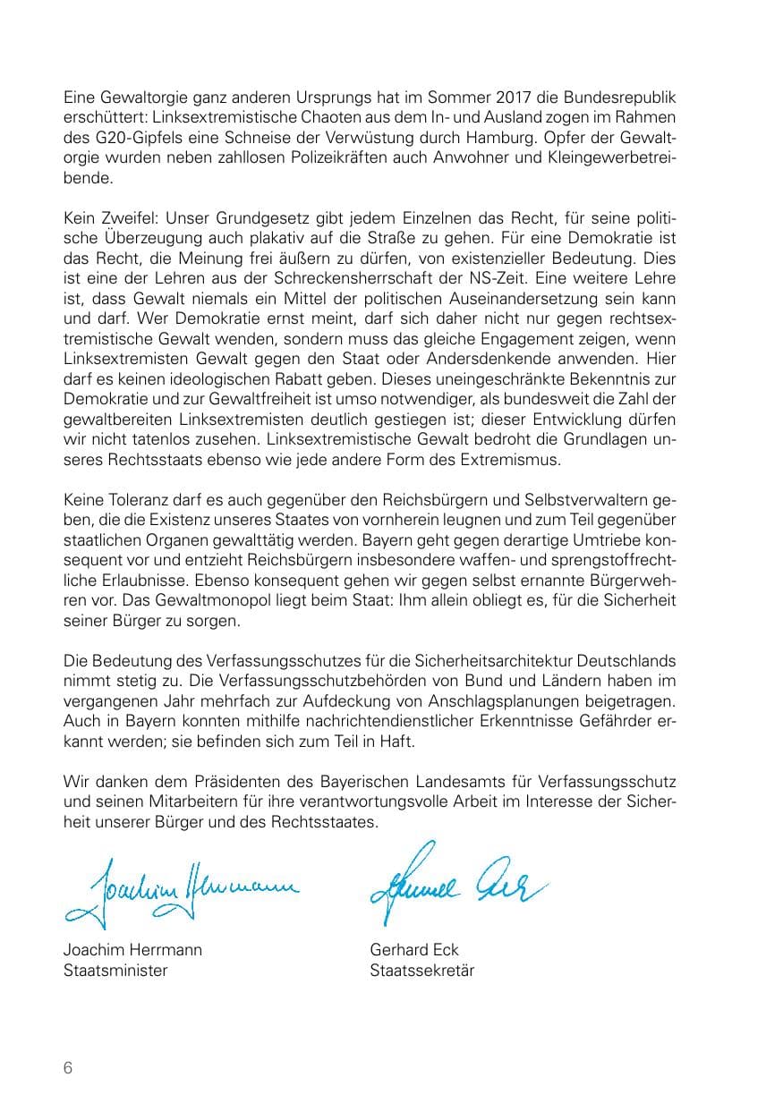 Seite 6 des Verfassungsschutzbericht 2017 Bayern