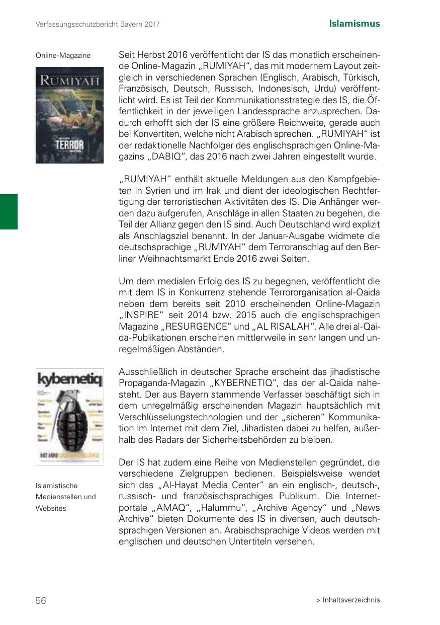 Seite 56 des Verfassungsschutzbericht 2017 Bayern
