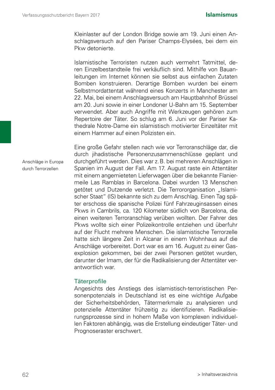 Seite 62 des Verfassungsschutzbericht 2017 Bayern
