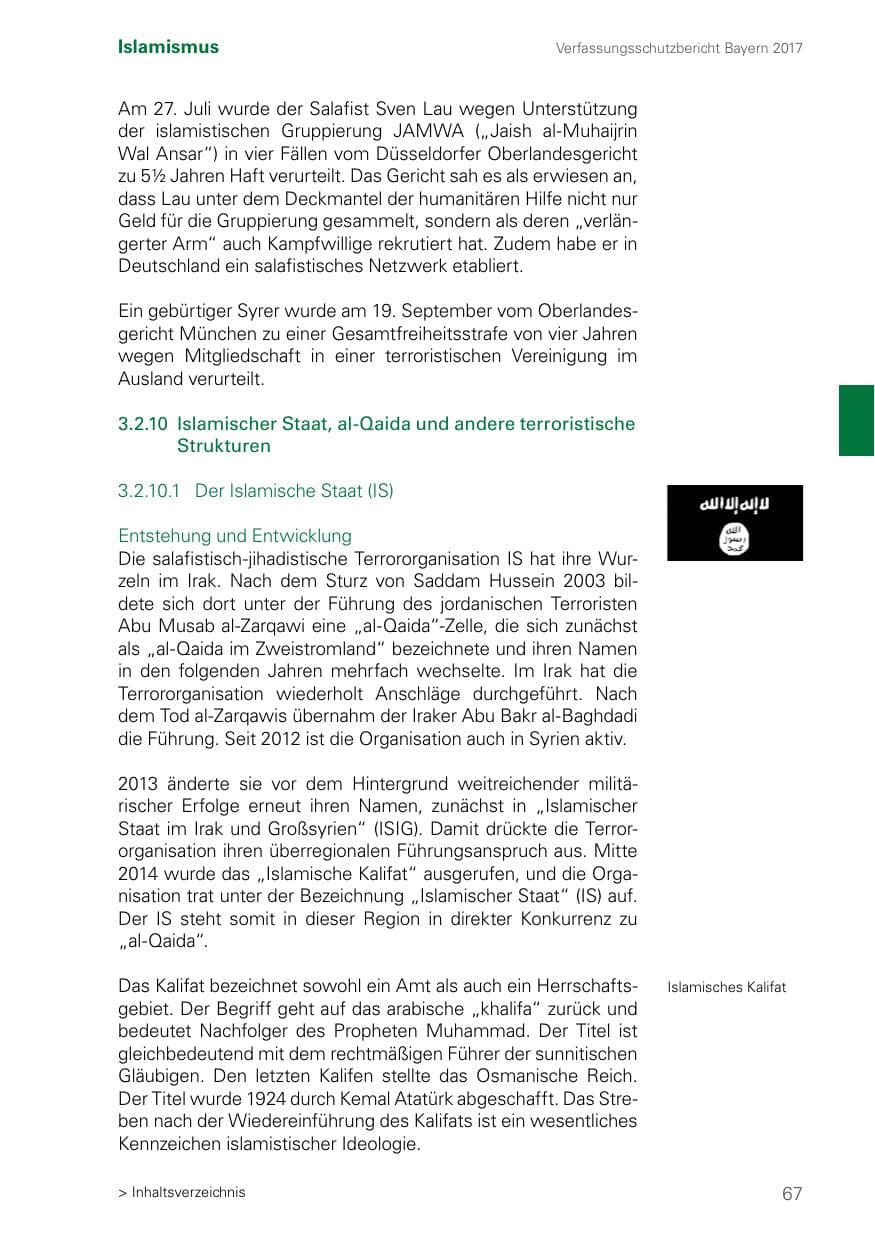 Seite 67 des Verfassungsschutzbericht 2017 Bayern