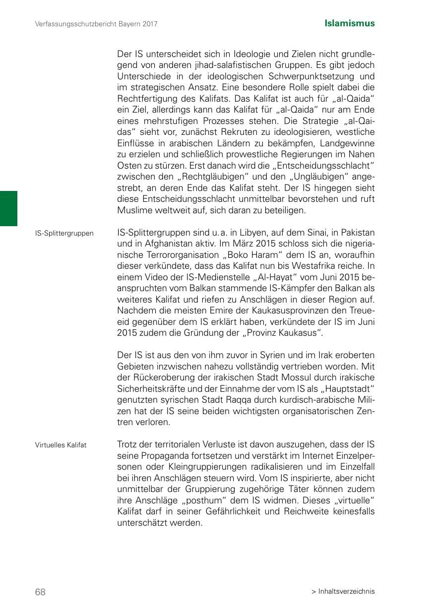 Seite 68 des Verfassungsschutzbericht 2017 Bayern