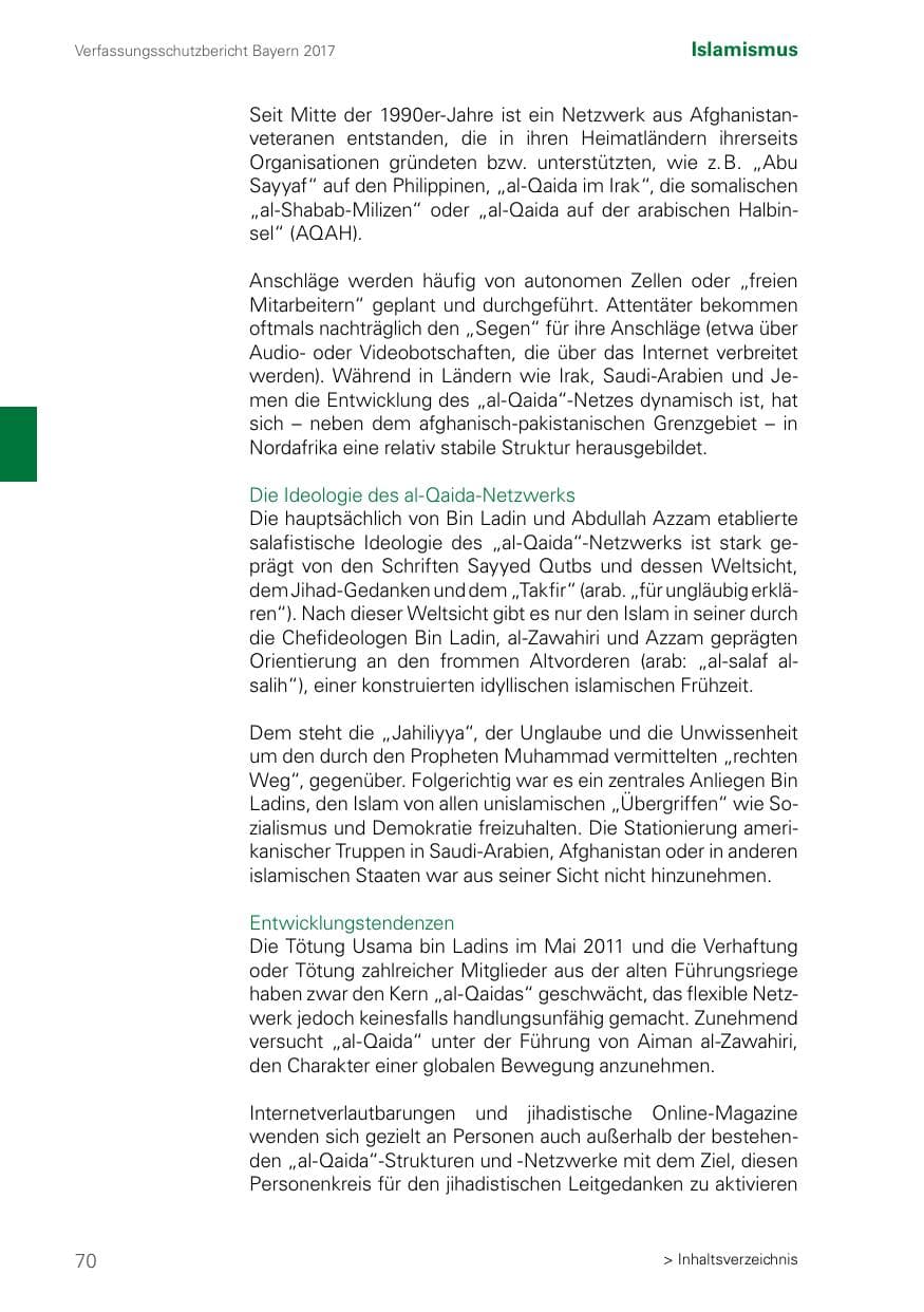Seite 70 des Verfassungsschutzbericht 2017 Bayern