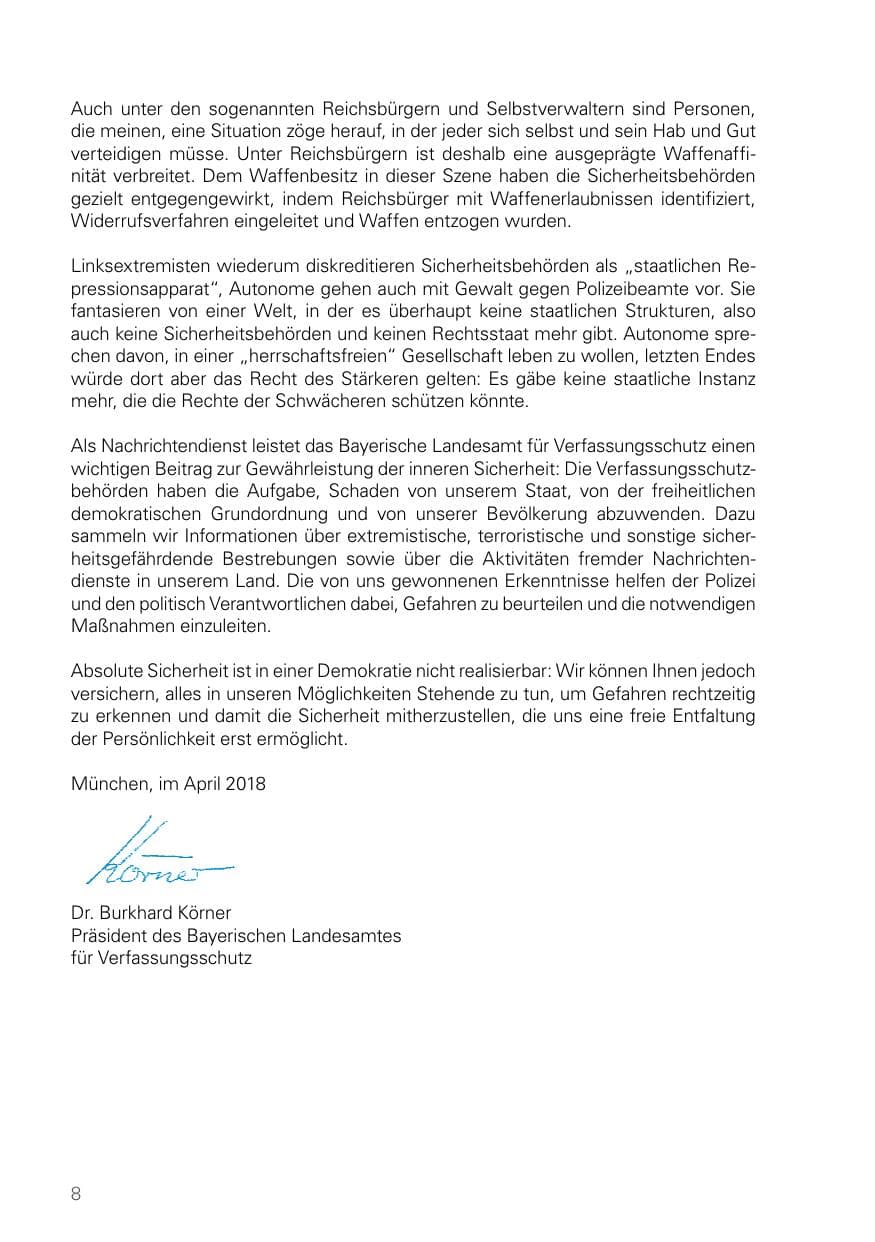 Seite 8 des Verfassungsschutzbericht 2017 Bayern