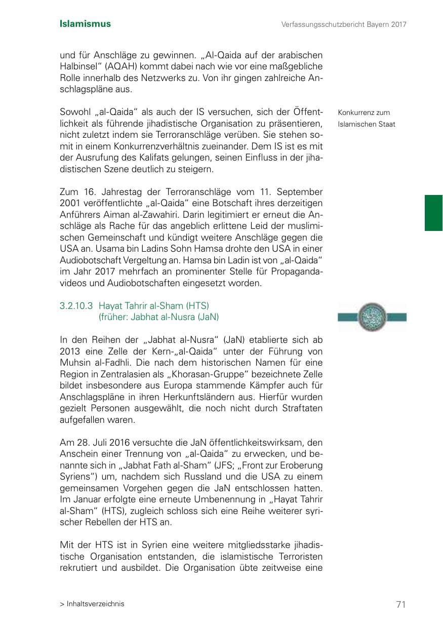 Seite 71 des Verfassungsschutzbericht 2017 Bayern