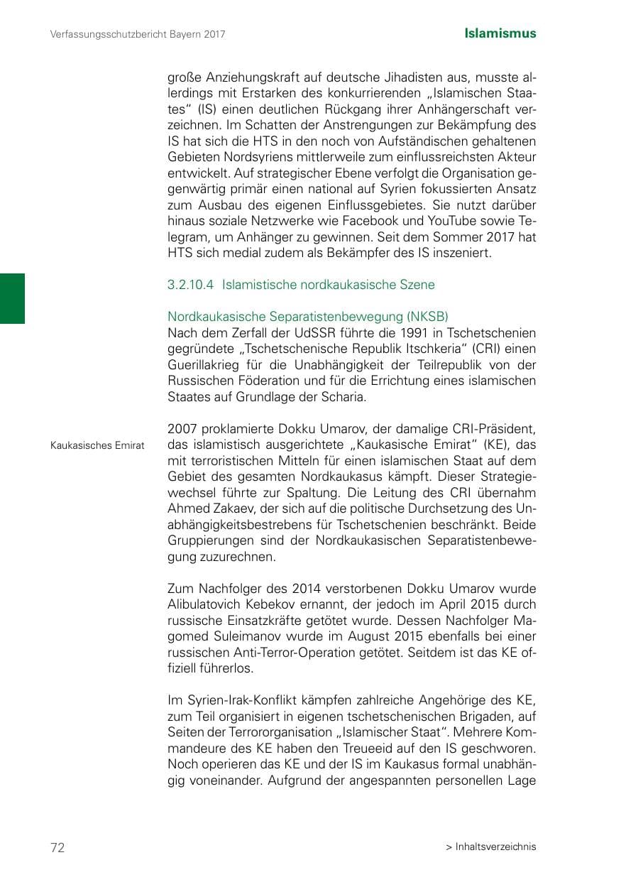 Seite 72 des Verfassungsschutzbericht 2017 Bayern