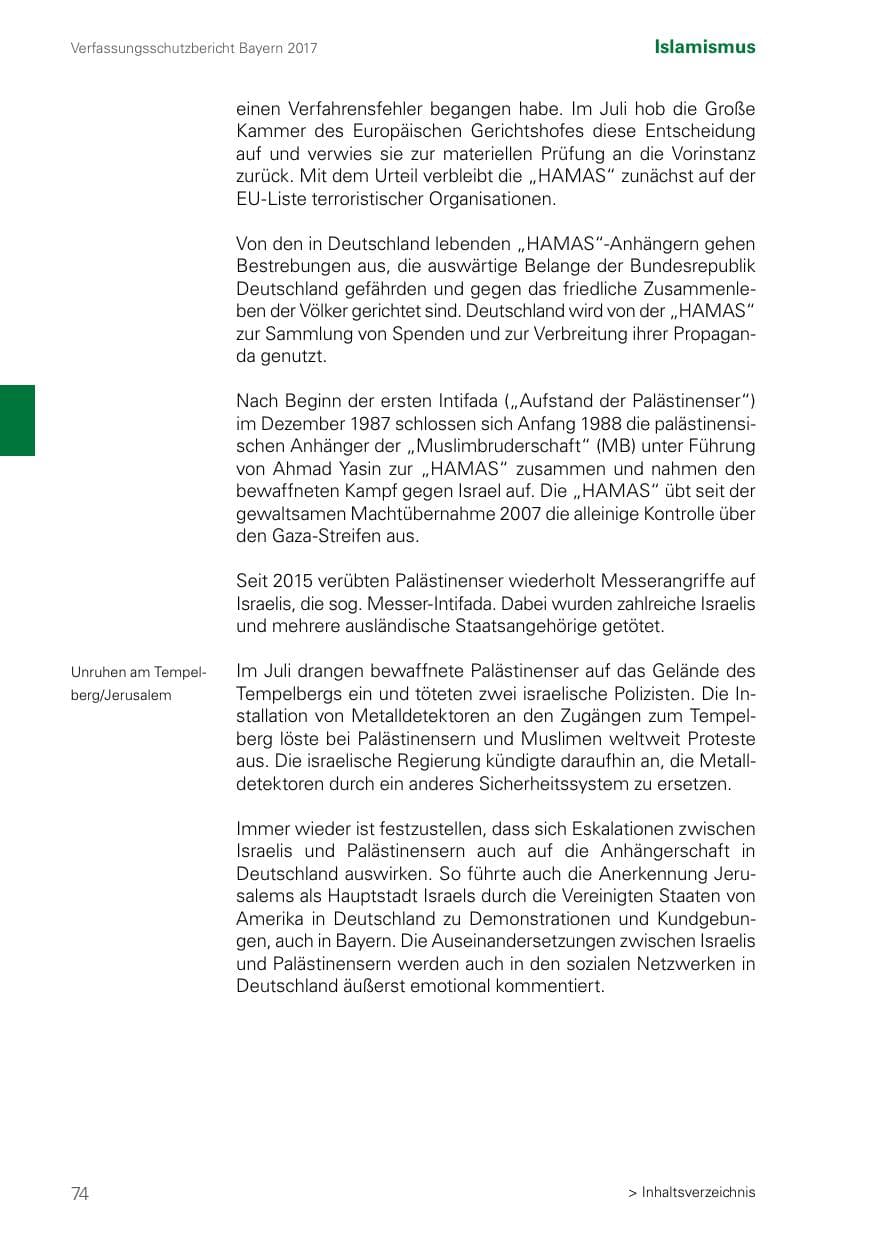 Seite 74 des Verfassungsschutzbericht 2017 Bayern