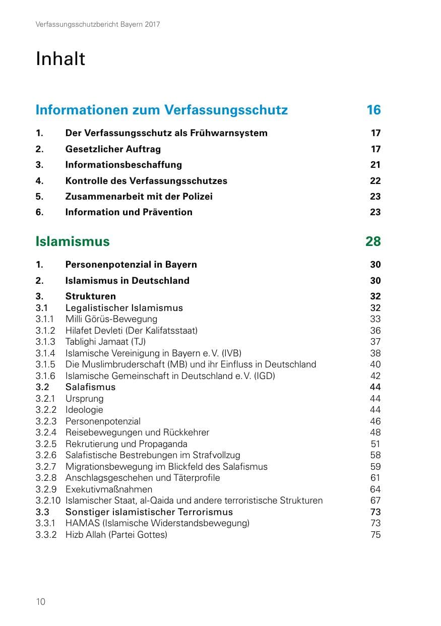 Seite 10 des Verfassungsschutzbericht 2017 Bayern