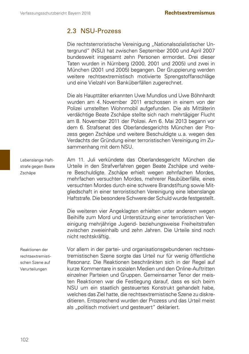 Seite 102 des Verfassungsschutzbericht 2018 Bayern