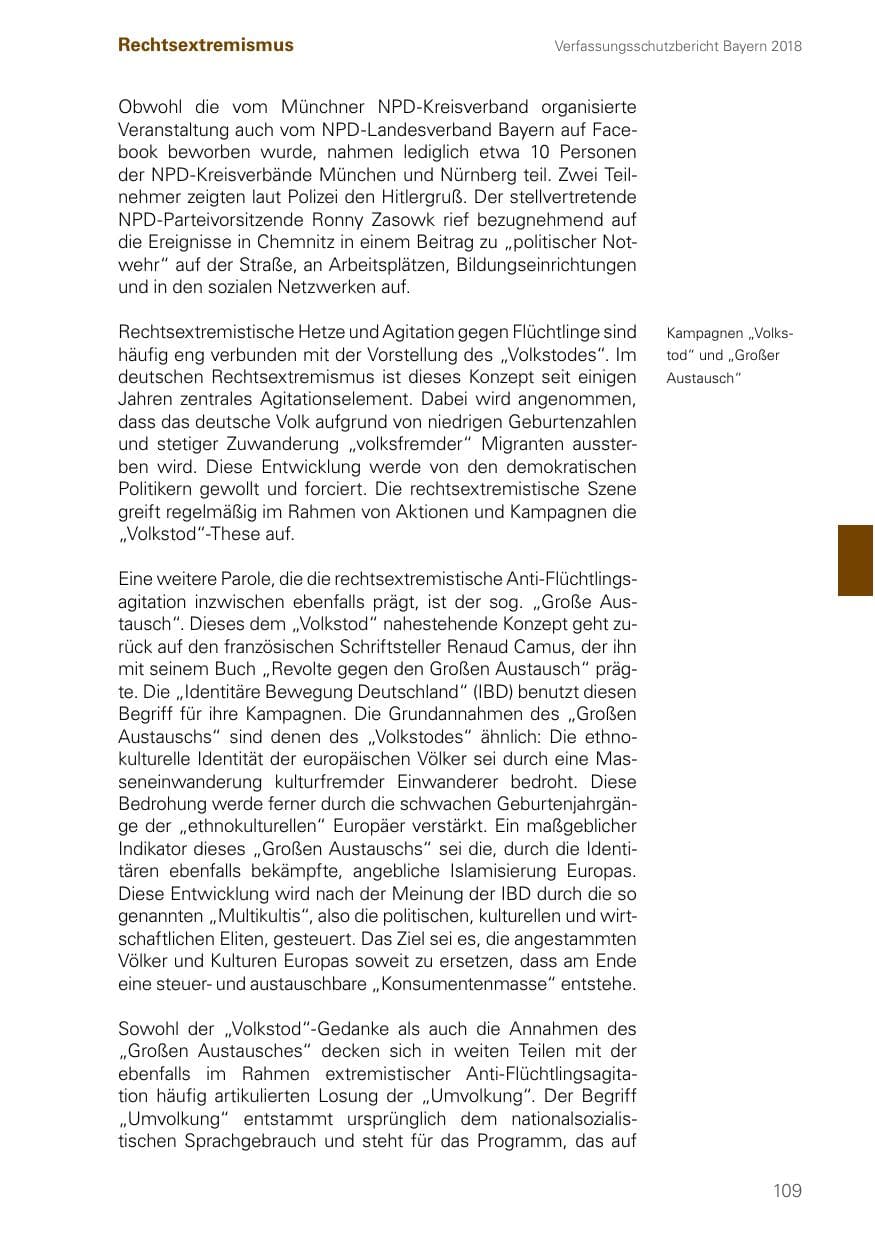 Seite 109 des Verfassungsschutzbericht 2018 Bayern