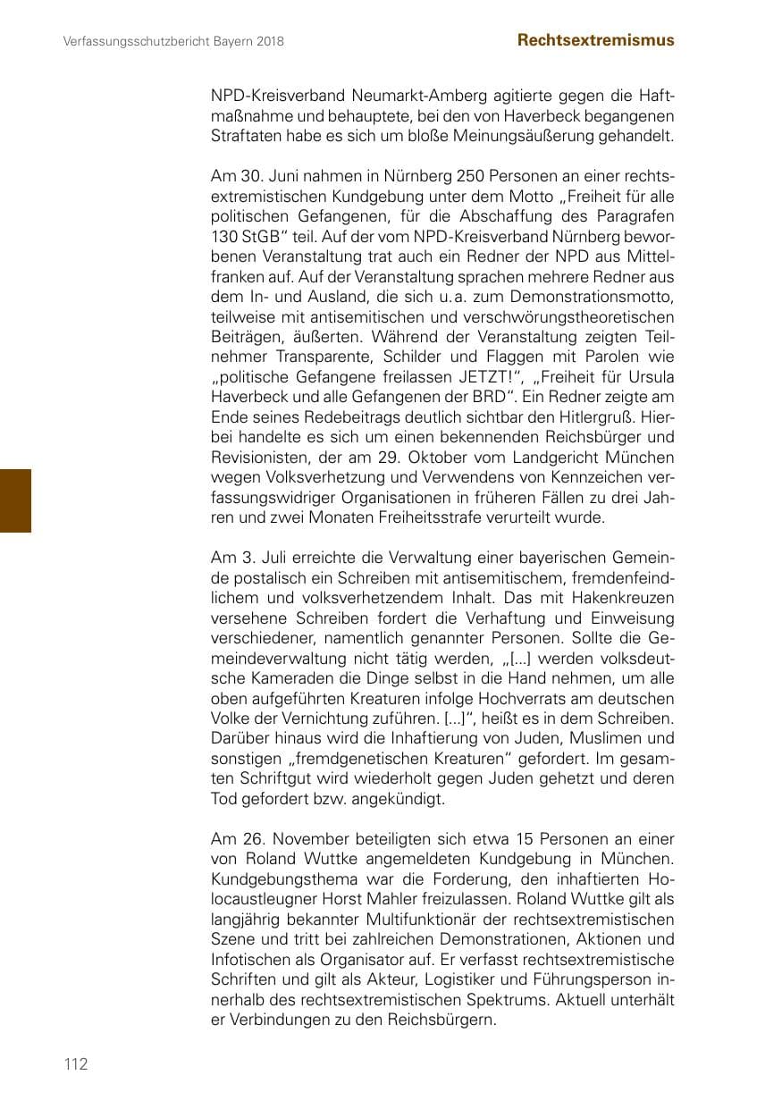 Seite 112 des Verfassungsschutzbericht 2018 Bayern