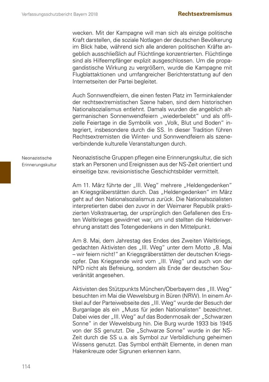 Seite 114 des Verfassungsschutzbericht 2018 Bayern