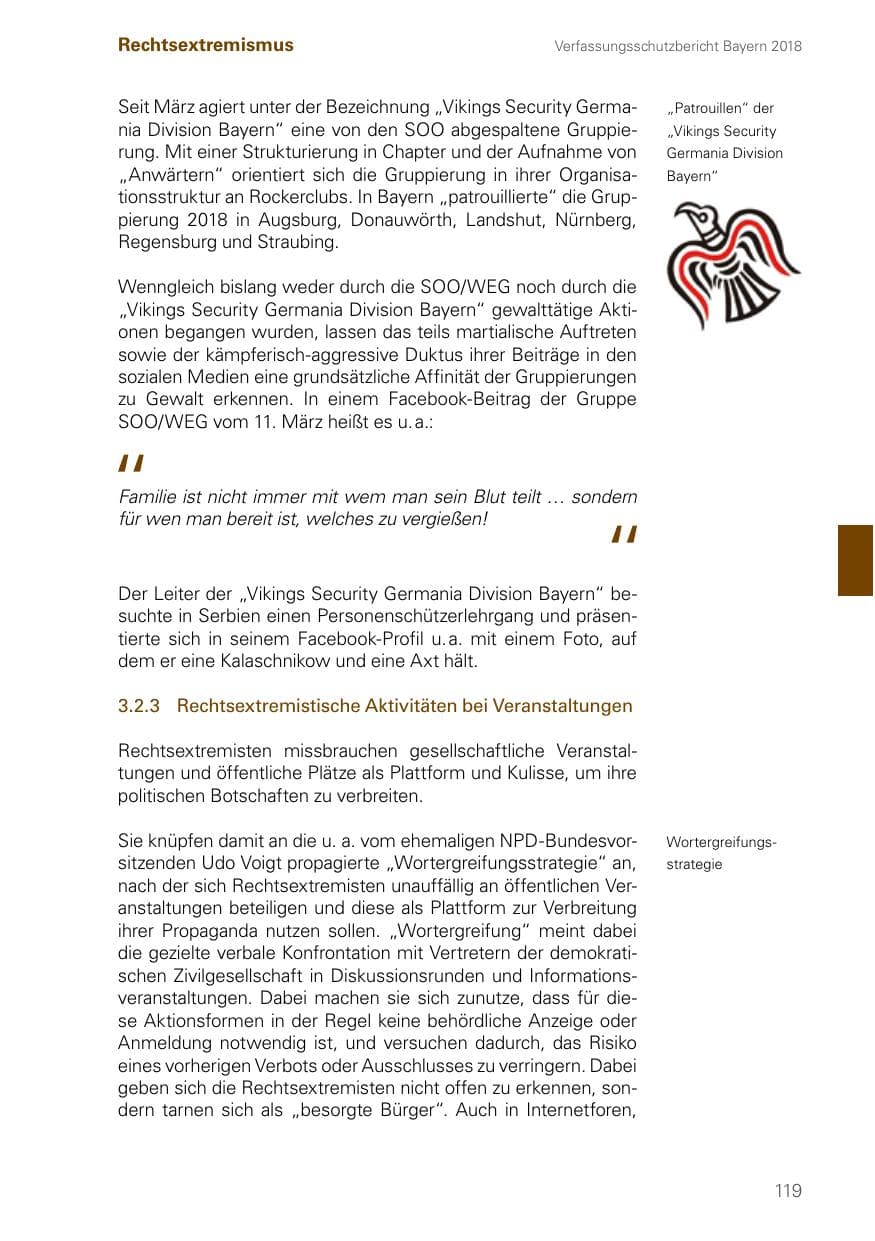 Seite 119 des Verfassungsschutzbericht 2018 Bayern