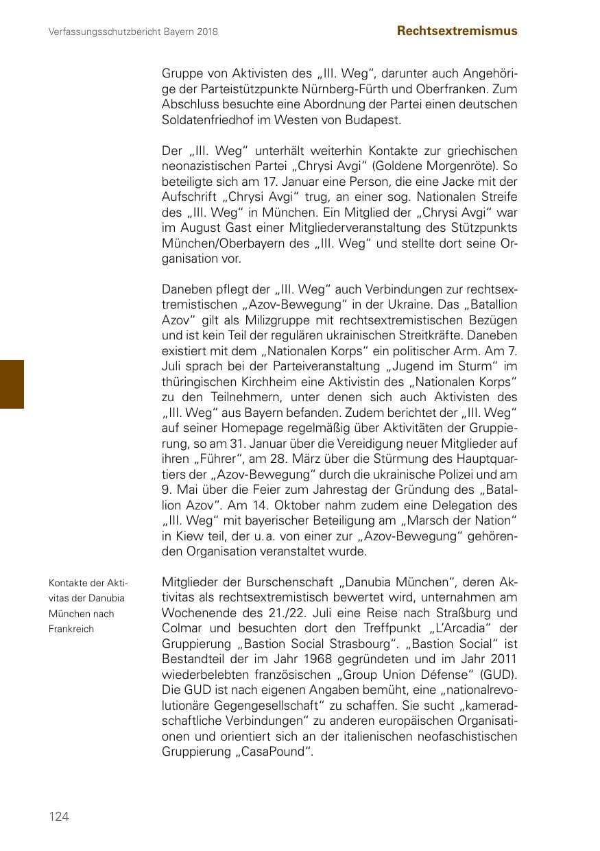 Seite 124 des Verfassungsschutzbericht 2018 Bayern