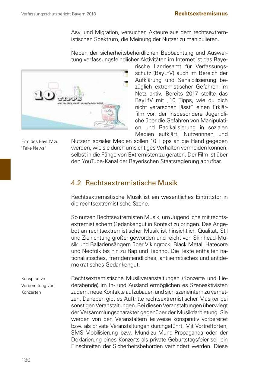 Seite 130 des Verfassungsschutzbericht 2018 Bayern