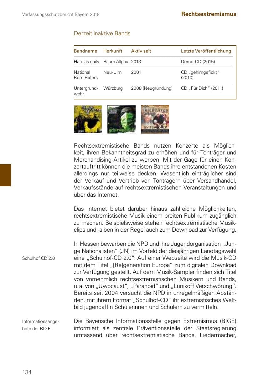 Seite 134 des Verfassungsschutzbericht 2018 Bayern