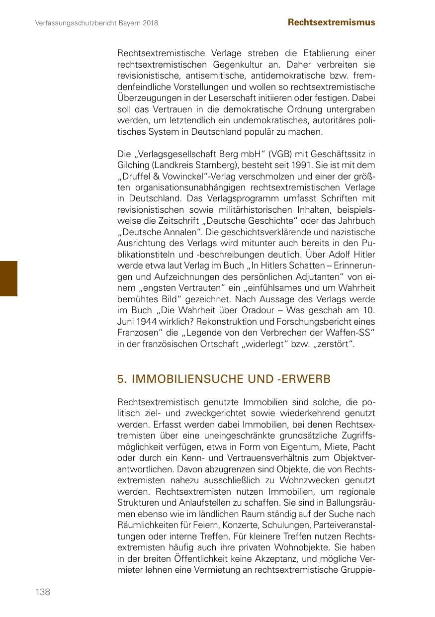 Seite 138 des Verfassungsschutzbericht 2018 Bayern