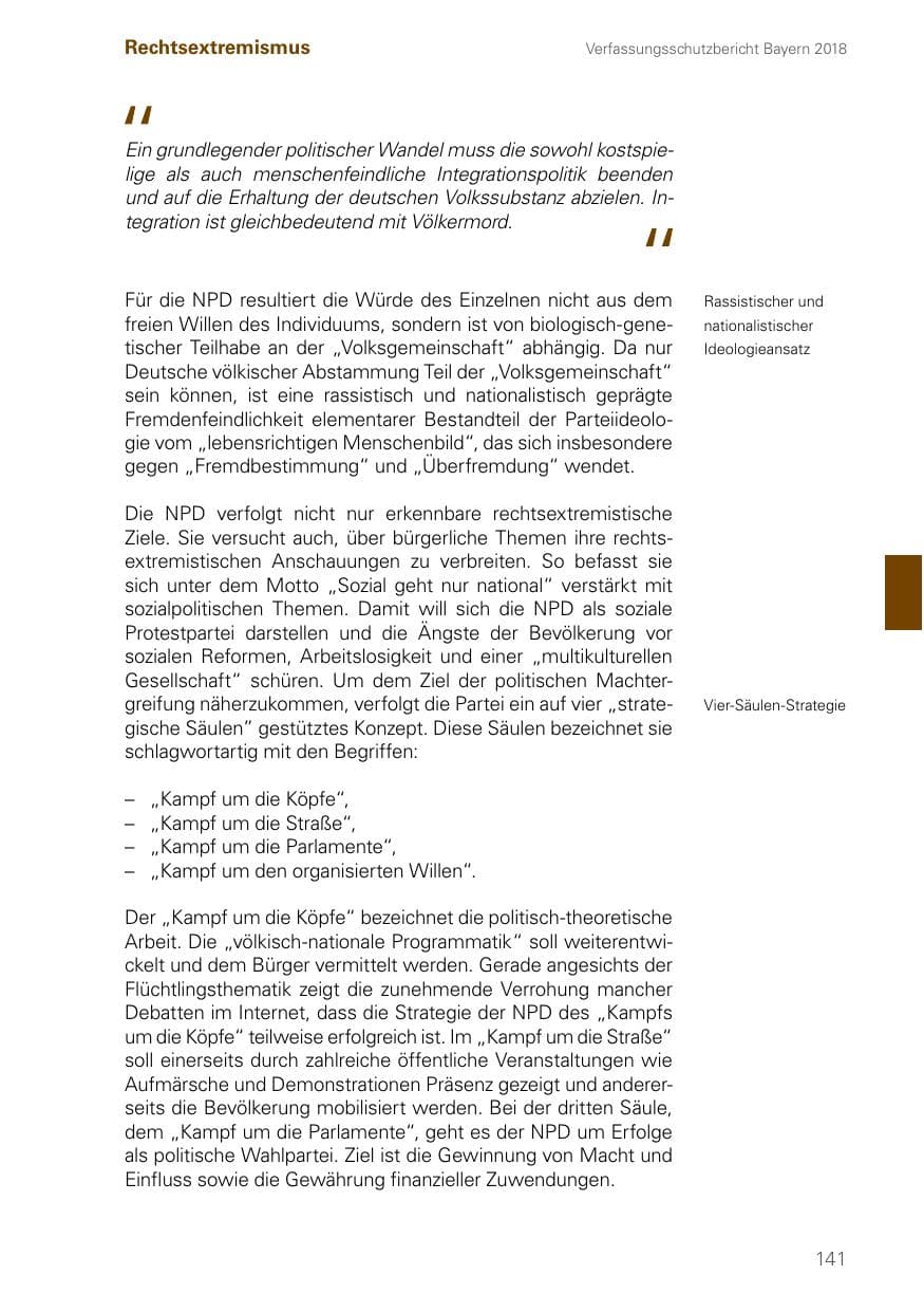 Seite 141 des Verfassungsschutzbericht 2018 Bayern