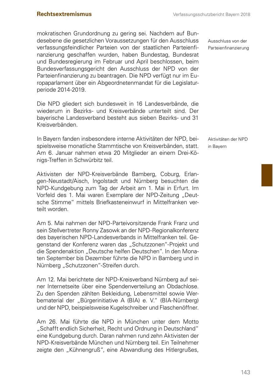Seite 143 des Verfassungsschutzbericht 2018 Bayern