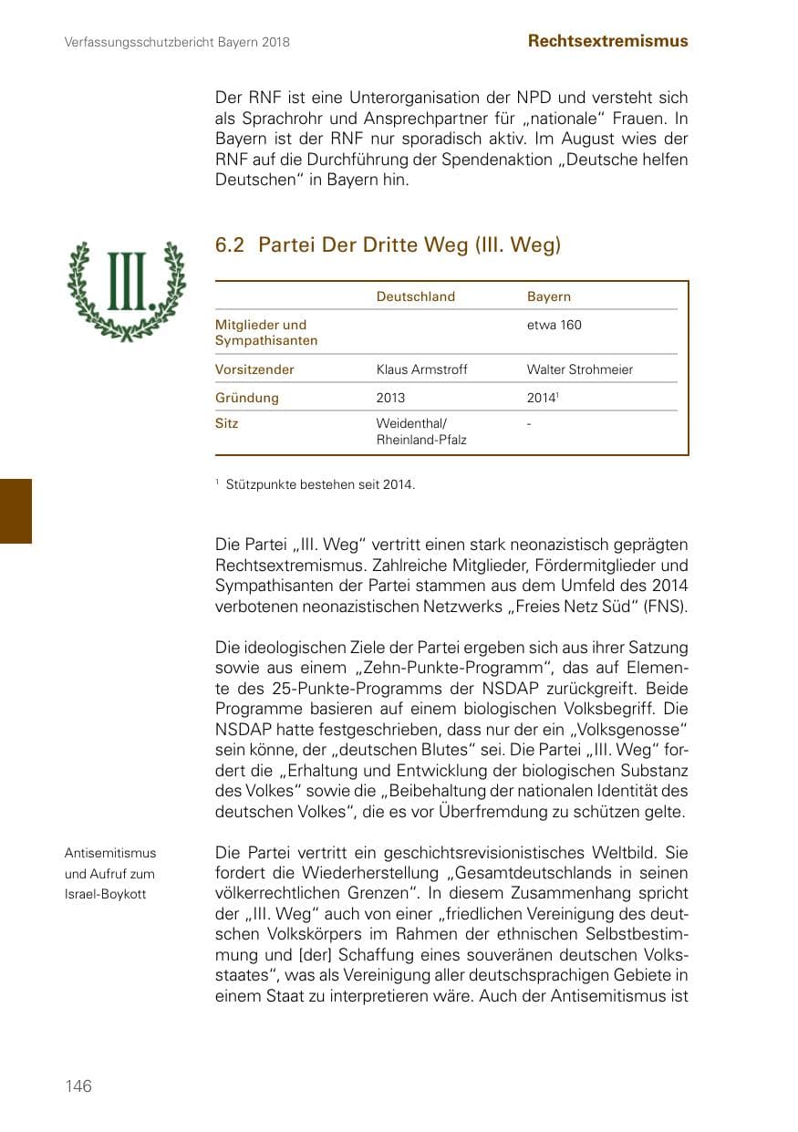 Seite 146 des Verfassungsschutzbericht 2018 Bayern