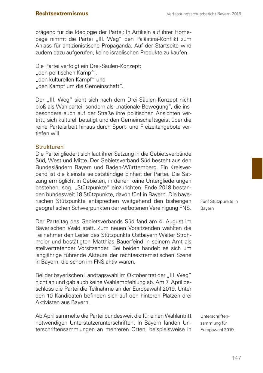Seite 147 des Verfassungsschutzbericht 2018 Bayern